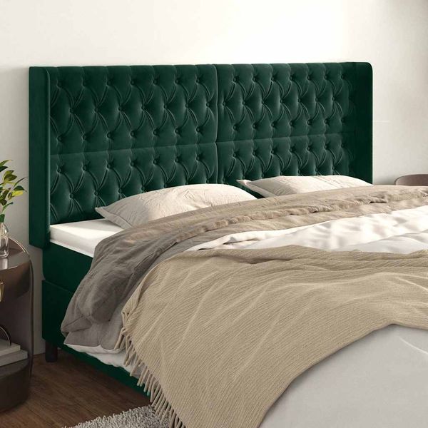 vidaXL Čelo postele so záhybmi tmavozelený 203x16x118/128 cm zamat