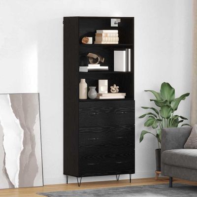 vidaXL Highboard so zásuvkou 2 pcs Čierny dub Kompozitné drevo