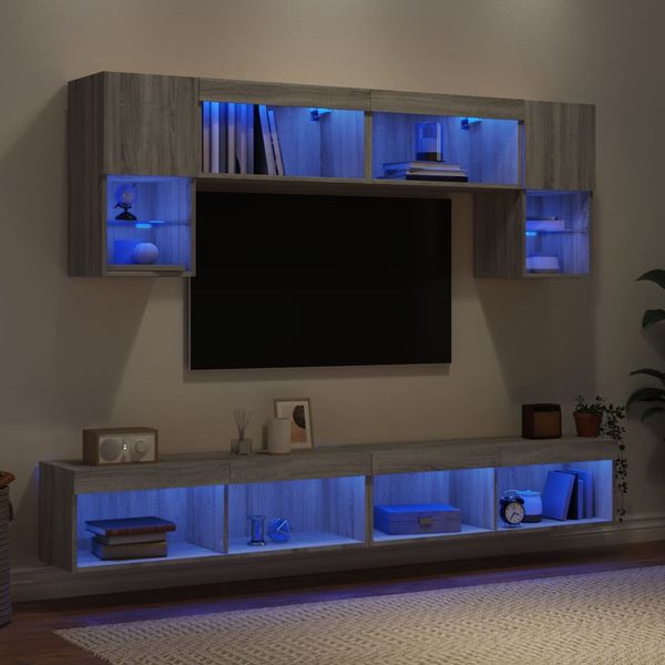 vidaXL 6-dielne TV nástenné skrinky s LED sivé sonoma kompozitné drevo