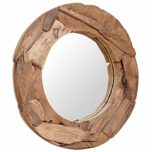 vidaXL Dekoratívne zrkadlo z teakového dreva, 80 cm, okrúhle