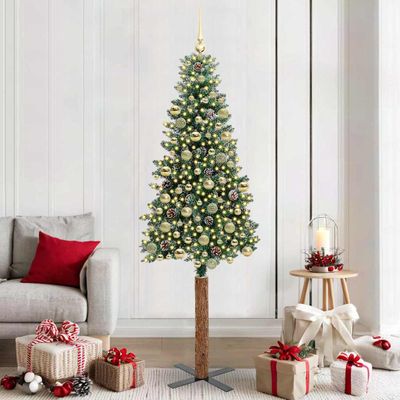vidaXL Úzky vianočný stromček s 300 LED-i so stojanom Zelená 210 cm