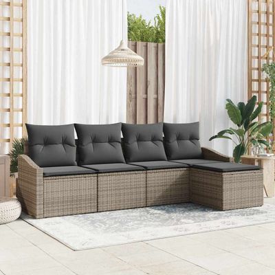 vidaXL Sada pohoviek s vankúšom s úložiskom 5 pcs Sivá polyratan