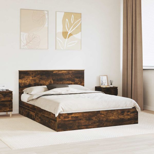 vidaXL Úložná posteľ Dymová dub 150 x 200 cm Kompozitné drevo