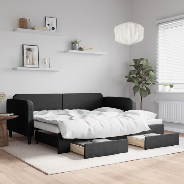 vidaXL Rozkladacia denná posteľ so zásuvkami čierna 90x190 cm látka