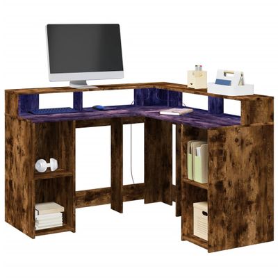 vidaXL Stôl s LED svetlami dymový dub 130x130x91 cm kompozitné drevo