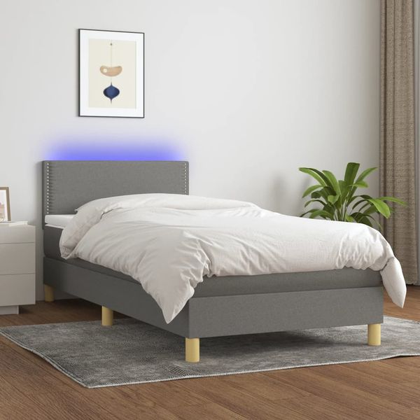 vidaXL Posteľ boxsping s matracom a LED tmavosivá 80x200 cm látka