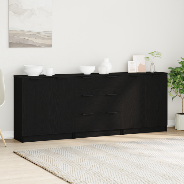 vidaXL Servírovacia skriňa 3 pcs Čierny dub 180 x 30 x 70 cm