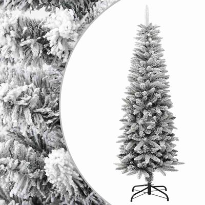 vidaXL Zasnežený umelý úzky vianočný stromček 150 cm PVC a PE