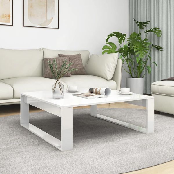 vidaXL Konferenčný stolík biely 100x100x35 cm vysoký lesk drevotrieska