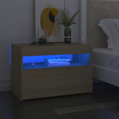 vidaXL Nočný stolík a LED svetlá dub sonoma 60x35x40 cm