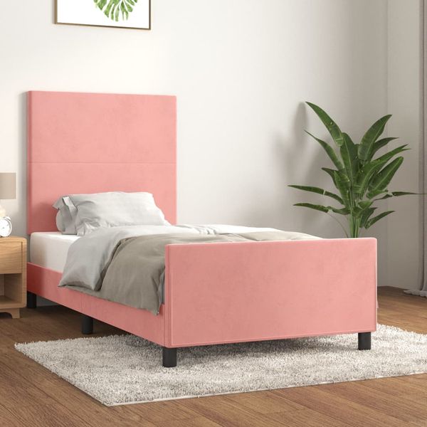 vidaXL Rám postele s čelom ružový 90x190 cm zamat