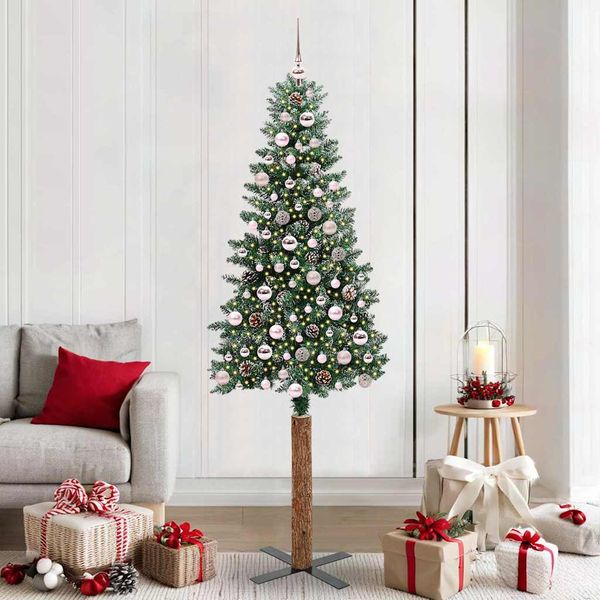 vidaXL Úzky vianočný stromček s 300 LED-i so stojanom Zelená 210 cm