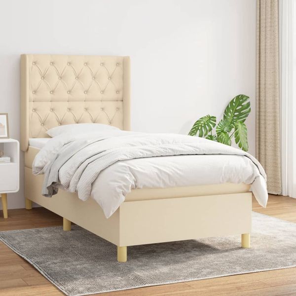 vidaXL Posteľný rám boxsping s matracom krémový 80x200 cm látka