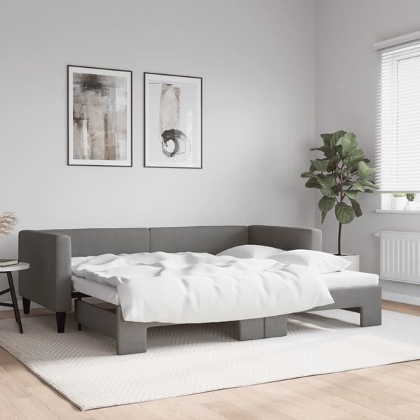 vidaXL Denná posteľ s rozkladacou posteľou tmavosivá 90x190 cm látka