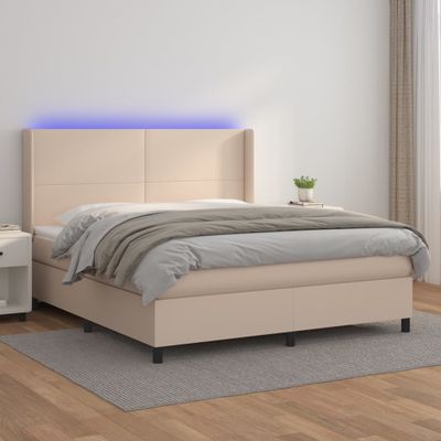 vidaXL Boxspring posteľ matrac a LED kapučínová 180x200 cm umelá koža