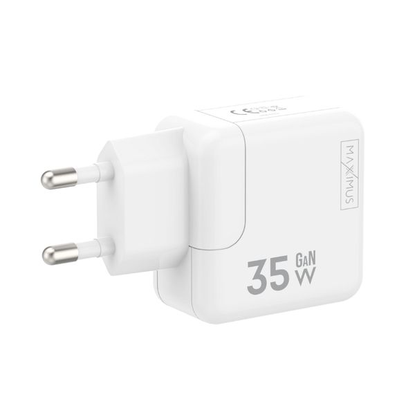 SIEPOVÁ NABÍJAČKA MX BURST GaN PD 35W, 2xUSB-C + C/C PD KÁBEL 65W BIELA