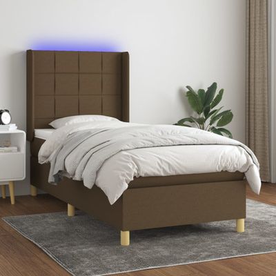 vidaXL Posteľ boxsping s matracom a LED tmavohnedá 80x200 cm látka