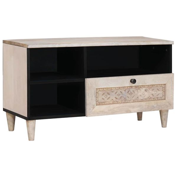 vidaXL TV skrinka Bielená biela 80 x 33 x 46 cm Masívne mango drevo