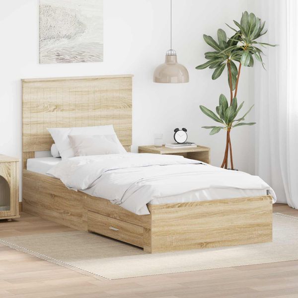 vidaXL Rám postele so zásuvkou Sonoma dub 90 x 190 cm Kompozitné drevo