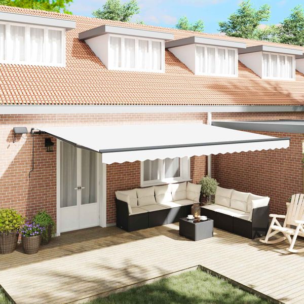 vidaXL Sklopná markíza Biela 500 × 350 cm Tkanina a hliník