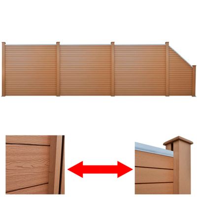 vidaXL Záhradný plot, 3 štvorcové + 1 šikmý panel, WPC 679 cm, hnedý