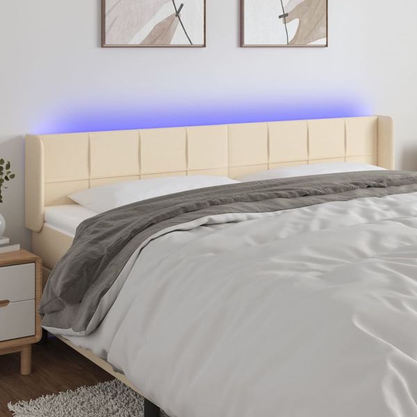 vidaXL Čelo postele s LED krémové 203x16x78/88 cm látka