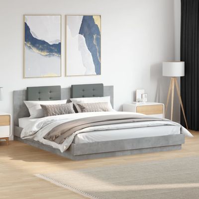 vidaXL Posteľný rám s čelom a LED svetlami betónovo sivý 180x200 cm