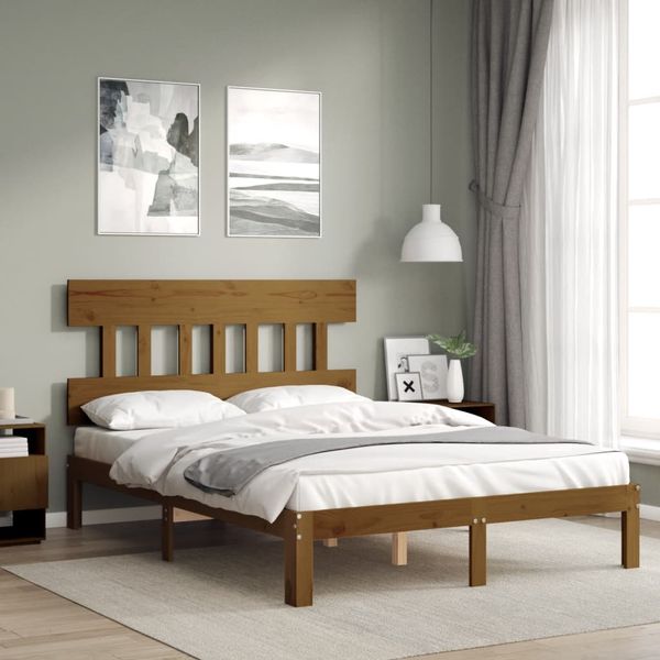 vidaXL Rám postele s čelom medovohnedý 140x190 cm masívne drevo