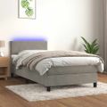 vidaXL Posteľ boxsping s matracom a LED bledosivá 90x190 cm zamat