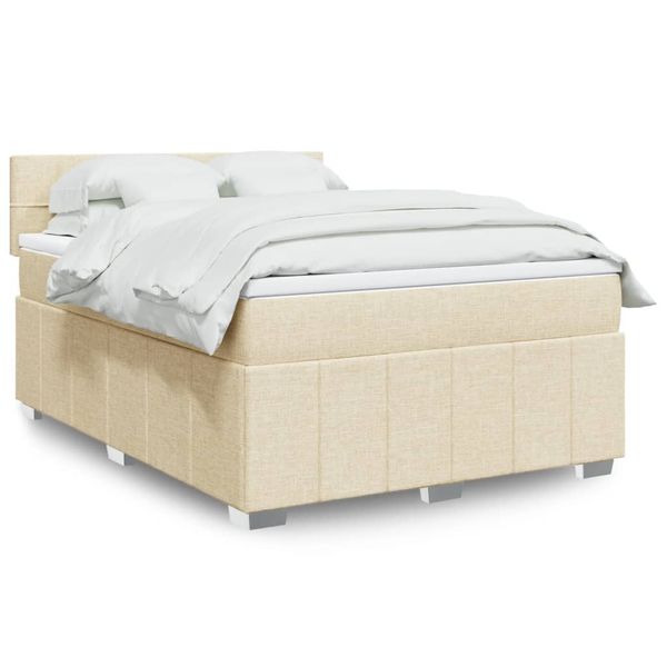 vidaXL Posteľný rám boxspring s matracom krémový 160x200 cm látka