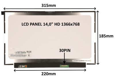 LCD PANEL 14,0'' HD 1366x768 30PIN MATNÝ / BEZ ÚCHYTOV
