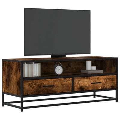 vidaXL TV skrinka dymový dub 100x34,5x40 cm kompozitné drevo a kov