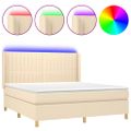vidaXL Posteľ boxsping s matracom a LED krémová 160x200 cm látka