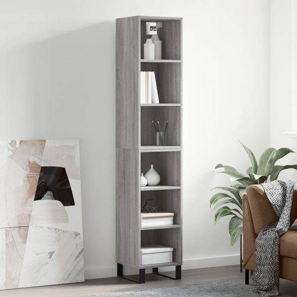 vidaXL Vysoká skrinka sivá sonoma 69,5x32,5x180 cm spracované drevo