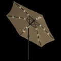 vidaXL Slnečník s oceľovou tyčou a LED svetlami 300 cm sivo-hnedý