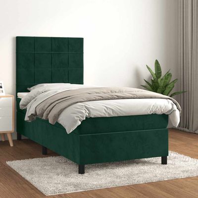 vidaXL Posteľný rám boxsping s matracom tmavozelený 90x190 cm zamat