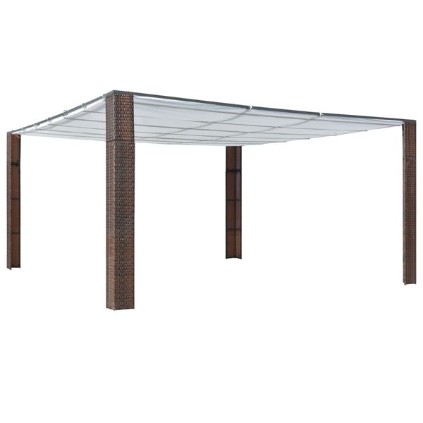 vidaXL Polyratanový altánok so strechou 400x400x200 cm hnedo-krémový