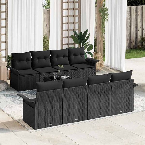 vidaXL Súprava záhradných pohoviek s vankúšom 9 pcs Čierna polyratan