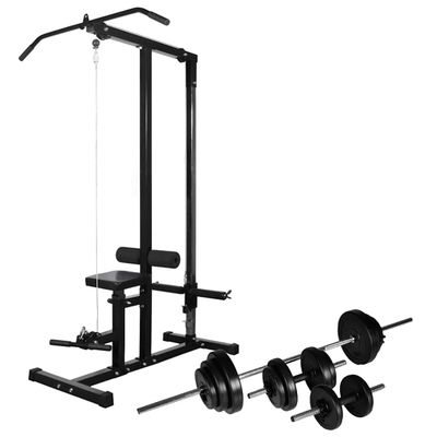 vidaXL Posilňovacia veža so sadou činiek barbell a dumbbell 30,5 kg