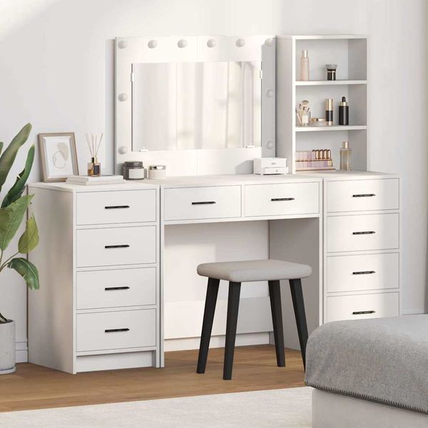 vidaXL Toaletný stolík so zásuvkou 3 pcs Biela Kompozitné drevo