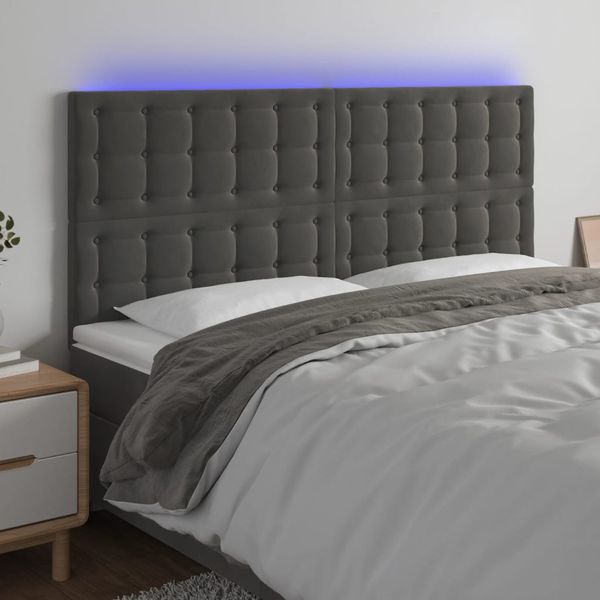 vidaXL Čelo postele s LED tmavosivé 180x5x118/128 cm zamat