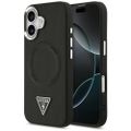 Guess Case Magsafe PU kožené puzdro s trojuholníkovým logom Strieborný kovový rám fotoaparátu pre iPhone 17 čierna