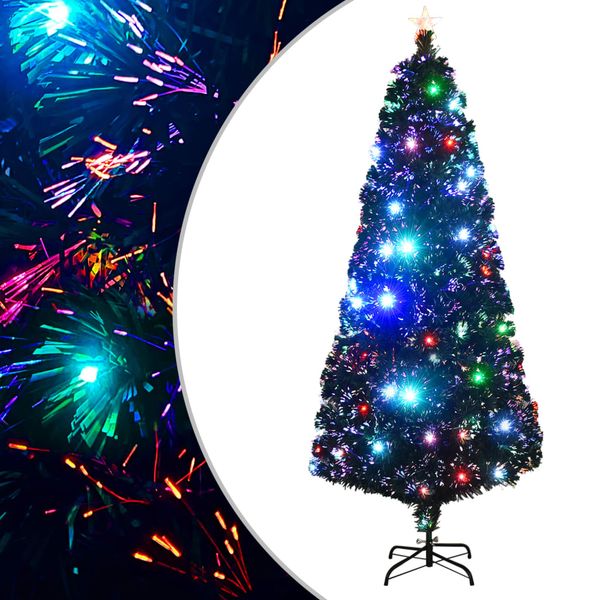 vidaXL Osvetlený vianočný stromček so stojanom a LED 210 cm, optické vlákno