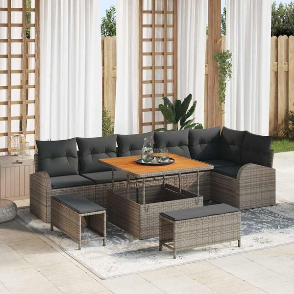 vidaXL Súprava záhradných pohoviek s vankúšom s úložiskom 9 pcs Sivá