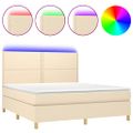 vidaXL Posteľ boxsping s matracom a LED krémová 160x200 cm látka