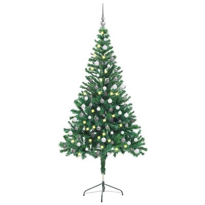 vidaXL Osvetlený umelý vianočný stromček+gule 150 cm, 380 vetvičiek
