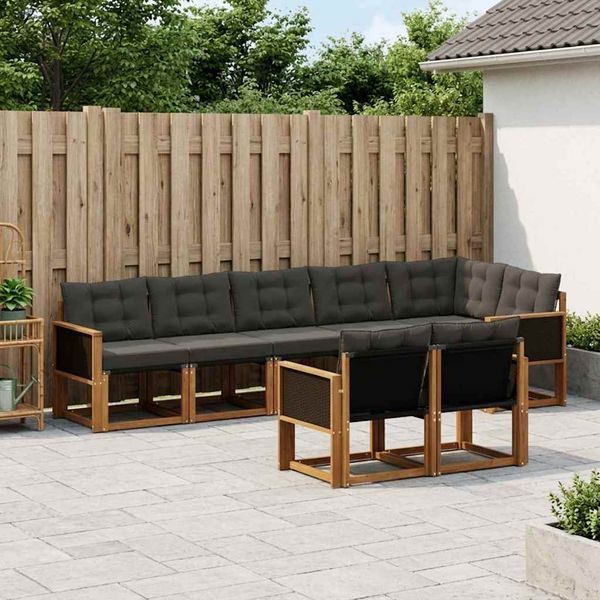 vidaXL Záhradná súprava gaučov s vankúšom 8 pcs Prírodná a čierna