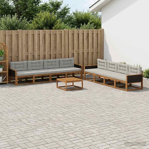 vidaXL Záhradná súprava gaučov s vankúšom 9 pcs Prírodná a svetlosivá