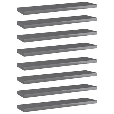 vidaXL Prídavné police 8 ks, lesklé sivé 40x10x1,5 cm, drevotrieska