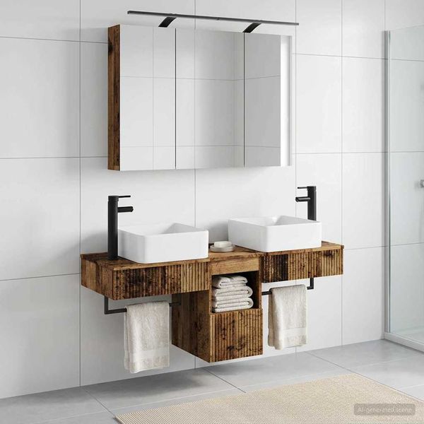 vidaXL Set kabinetov do kúpeľne 4 pcs Staré drevo 100 x 14,5 x 70 cm